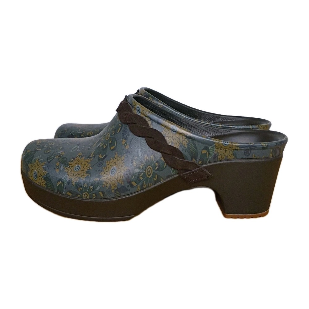 Crocs Dual Comfort Womens Clogs Shoes Brown/Floral Heels Mules Slip On Size 7 - Picture 2 of 11